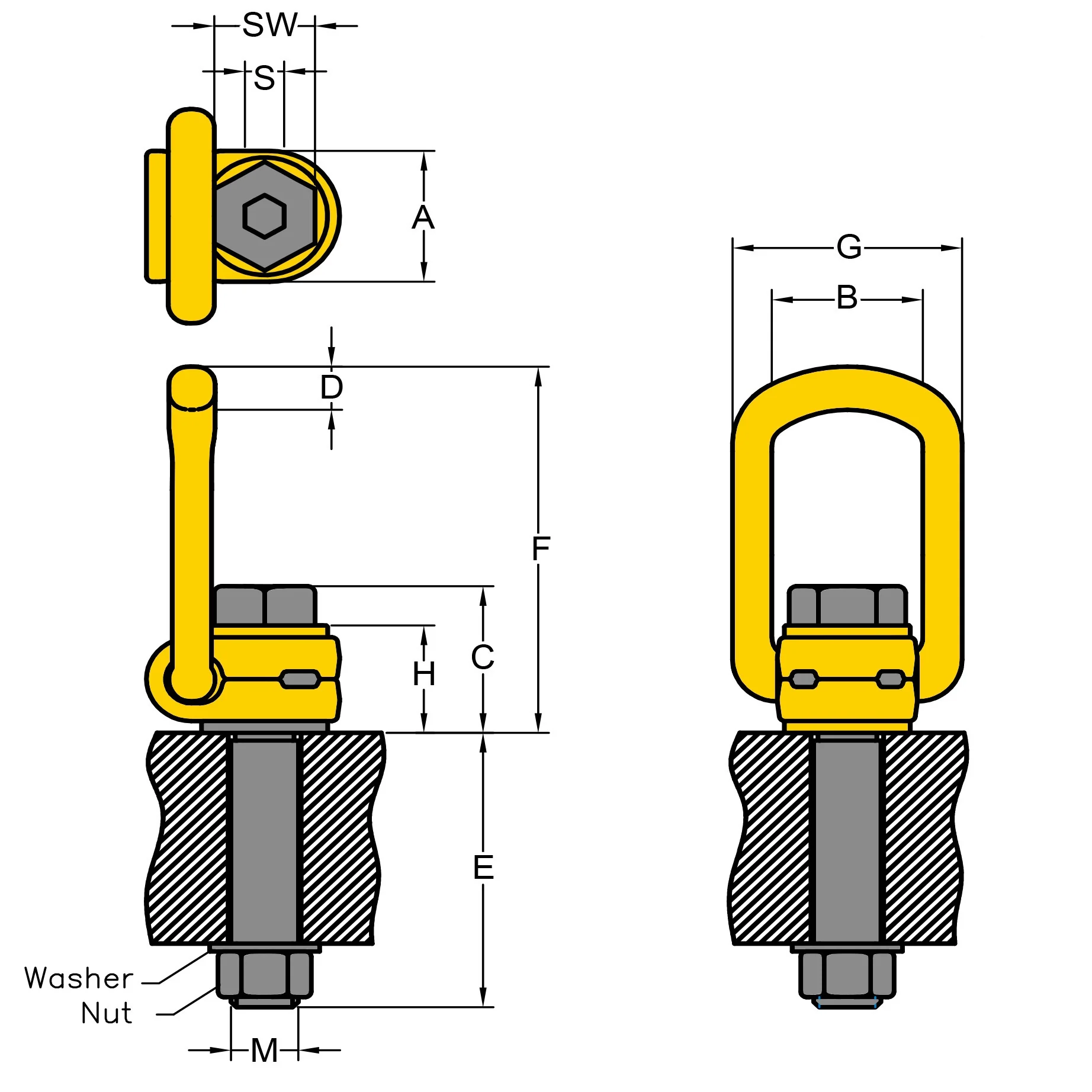 YOKE Type 211 Long Bolt Swivel Hoist Ring - Image 2